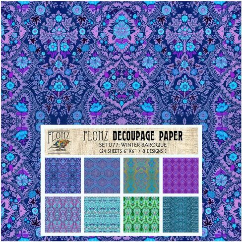 حزمة ورق Decoupage (24 ورقة مقاس 6 × 6 بوصات) ورق بنمط أرابيسك فارسي FLONZ عتيق لديكور المنزل والحرف اليدوية in Kuwait