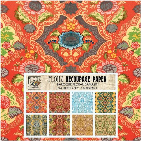 حزمة ورق Decoupage (24 ورقة مقاس 6 × 6 بوصات) ورق بنمط أرابيسك فارسي FLONZ عتيق لديكور المنزل والحرف اليدوية in Kuwait