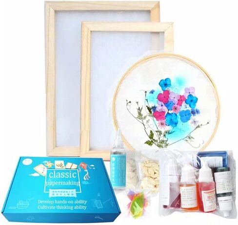 مجموعة أدوات صناعة الورق اليدوية الكاملة المصنوعة يدويًا من الورق للأطفال مع إطار شاشة هدايا رائعة للفتيات والأولاد تصنع ورقًا مقاس 5.8 × 8.2 بوصة (A5) in Kuwait