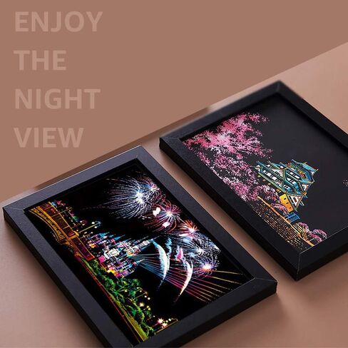 مجموعات الرسم الفني للخدش للبالغين والأطفال، لوحة رسم قوس قزح للرؤية الليلية (A4)، مجموعة الحرف اليدوية: 8 أوراق بطاقات للخدش مع 6 أدوات في الحقيبة - مجموعة الأعمال الفنية الإبداعية (مبنى تاريخي) in Kuwait