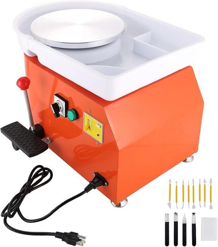 آلة عجلة الفخار الكهربائية MAOPINER 350 واط، حوض ABS قابل للإزالة 25 سم، آلة تشكيل الطين الخزفي الفخاري مع رافعة قابلة للتعديل ودواسة رافعة القدم (برتقالي) in Kuwait