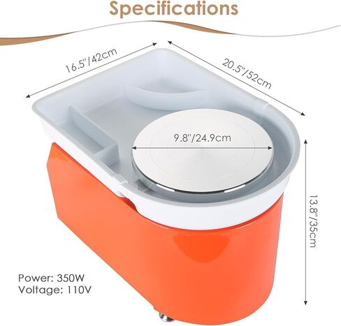 آلة عجلة الفخار الكهربائية MAOPINER 350 واط، حوض ABS قابل للإزالة 25 سم، آلة تشكيل الطين الخزفي الفخاري مع رافعة قابلة للتعديل ودواسة رافعة القدم (برتقالي) in Kuwait