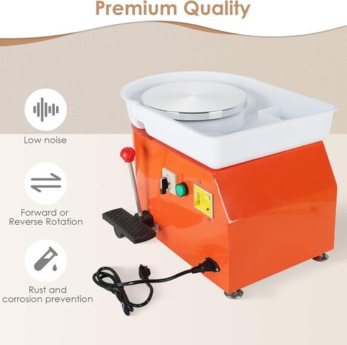 آلة عجلة الفخار الكهربائية MAOPINER 350 واط، حوض ABS قابل للإزالة 25 سم، آلة تشكيل الطين الخزفي الفخاري مع رافعة قابلة للتعديل ودواسة رافعة القدم (برتقالي) in Kuwait