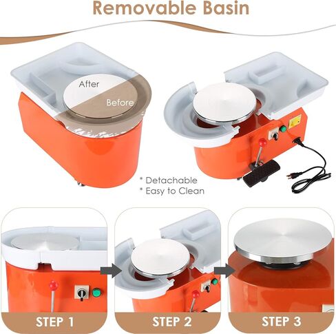 آلة عجلة الفخار الكهربائية MAOPINER 350 واط، حوض ABS قابل للإزالة 25 سم، آلة تشكيل الطين الخزفي الفخاري مع رافعة قابلة للتعديل ودواسة رافعة القدم (برتقالي) in Kuwait