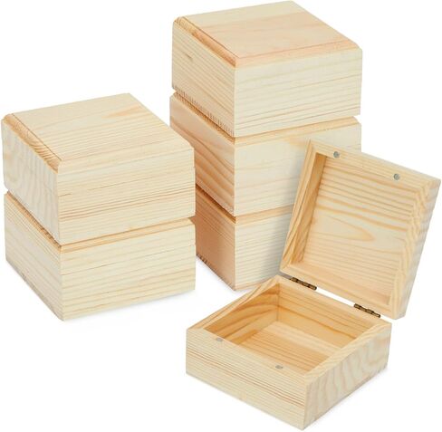 6 Pack Unfinished Wooden Boxes with Hinged Lids, Pinewood Magnetic Wood Box for Crafts, Jewelry Storage (3.5 x 3.5 x 2 In) in Saudi Arabia