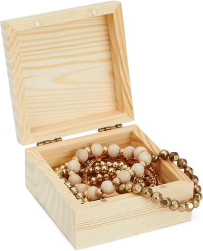 6 Pack Unfinished Wooden Boxes with Hinged Lids, Pinewood Magnetic Wood Box for Crafts, Jewelry Storage (3.5 x 3.5 x 2 In) in Saudi Arabia