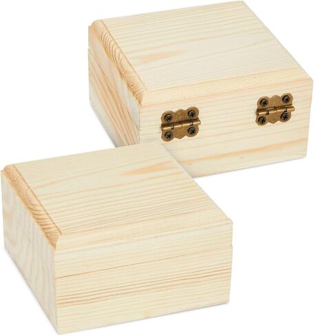 6 Pack Unfinished Wooden Boxes with Hinged Lids, Pinewood Magnetic Wood Box for Crafts, Jewelry Storage (3.5 x 3.5 x 2 In) in Saudi Arabia