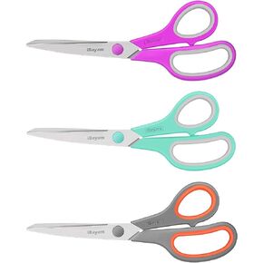 Scissors, iBayam 8" All Purpose Scissors Bulk 3-Pack, Ultra Sharp 2.5mm Thick Blade Shears Comfort-Grip for Office Desk Accessories Sewing Fabric Home Craft School Supplies, Right/Left Handed