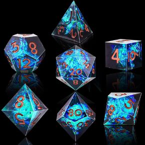 AUSTOR 7-Die DND Dice Set Handmade Sharp Edge Polyhedral Dice for Dungeons and Dragons RPG MTG Table Games（Dark Star）