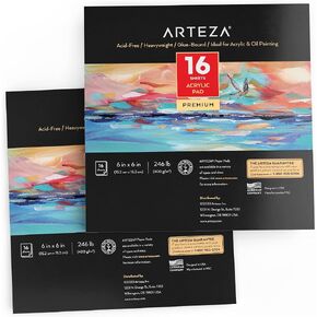 ARTEZA White Acrylic Pad, Pack of 2, 6 x 6 Inches, 16 Sheets Each, Painting & Drawing Pad with Thick 246-lb Paper, for Acrylic Painting, Oil Painting, & Drawing in Kuwait