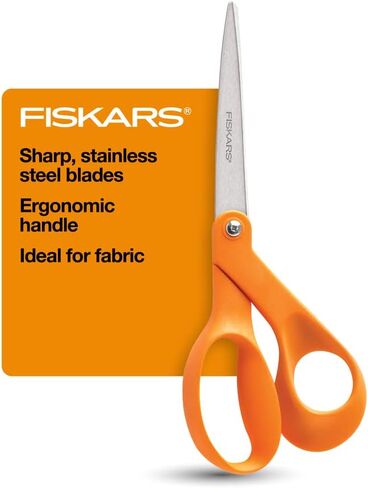 مقص Fiskars الأصلي بمقبض برتقالي - محيطي بشكل مريح - 8 بوصات من الفولاذ المقاوم للصدأ - مقص ورق وقماش للمكتب والفنون والحرف اليدوية in Saudi Arabia