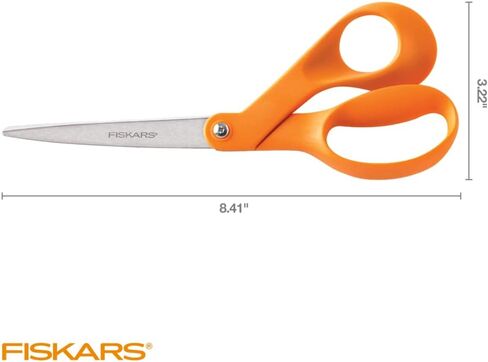 مقص Fiskars الأصلي بمقبض برتقالي - محيطي بشكل مريح - 8 بوصات من الفولاذ المقاوم للصدأ - مقص ورق وقماش للمكتب والفنون والحرف اليدوية in Saudi Arabia