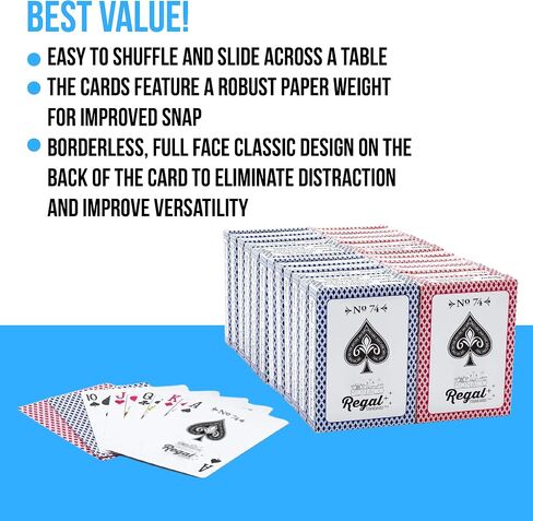 Regal Games – Bulk Playing Cards -2 Sets of 72 -Red and Blue -144 Pack -Poker Size, Standard Index -for Blackjack, Euchre, Canasta Card Game -Perfect for Large Events, Bulk Purchasing in Kuwait