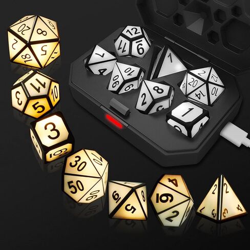Light Up DND Dice, USB Rechargeable Electric Dice with Charging Box, 7 Pcs Glowing Polyhedral Dice Set, Shake to LED D&D Dice Set for Dungeons and Dragons RPG Role Playing Table Games in Kuwait