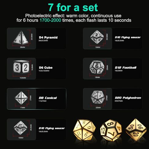 Light Up DND Dice, USB Rechargeable Electric Dice with Charging Box, 7 Pcs Glowing Polyhedral Dice Set, Shake to LED D&D Dice Set for Dungeons and Dragons RPG Role Playing Table Games in Kuwait