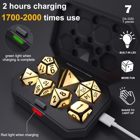 Light Up DND Dice, USB Rechargeable Electric Dice with Charging Box, 7 Pcs Glowing Polyhedral Dice Set, Shake to LED D&D Dice Set for Dungeons and Dragons RPG Role Playing Table Games in Kuwait