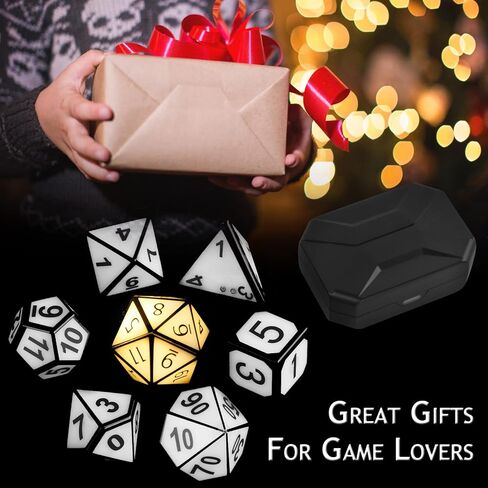 Light Up DND Dice, USB Rechargeable Electric Dice with Charging Box, 7 Pcs Glowing Polyhedral Dice Set, Shake to LED D&D Dice Set for Dungeons and Dragons RPG Role Playing Table Games in Kuwait