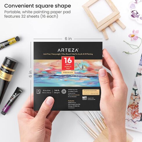 ARTEZA White Acrylic Pad, Pack of 2, 6 x 6 Inches, 16 Sheets Each, Painting & Drawing Pad with Thick 246-lb Paper, for Acrylic Painting, Oil Painting, & Drawing in Kuwait