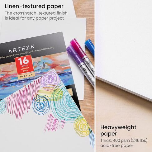 ARTEZA White Acrylic Pad, Pack of 2, 6 x 6 Inches, 16 Sheets Each, Painting & Drawing Pad with Thick 246-lb Paper, for Acrylic Painting, Oil Painting, & Drawing in Kuwait