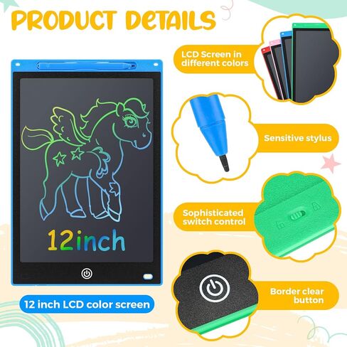 4 Pcs 12 Inch LCD Writing Tablet Doodle Board for Kids Digital Erasable Drawing Pad with Colorful Screen Educational for 3-10 Years Old Girls Boys(Colorful) in Saudi Arabia