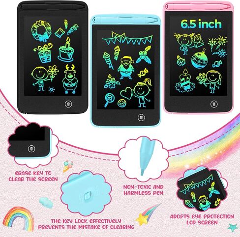 8 قطع كمبيوتر لوحي للكتابة LCD مقاس 6.5 بوصة لوحة رسم ملونة تعليمية للأطفال لوحة رسم رسومات الشعار المبتكرة لوحة رسم خربش للأعمار من 3 إلى 6 سنوات للفتيات والأولاد لوحة رسم هدايا مكتبية (أسود، وردي، أزرق) in Kuwait