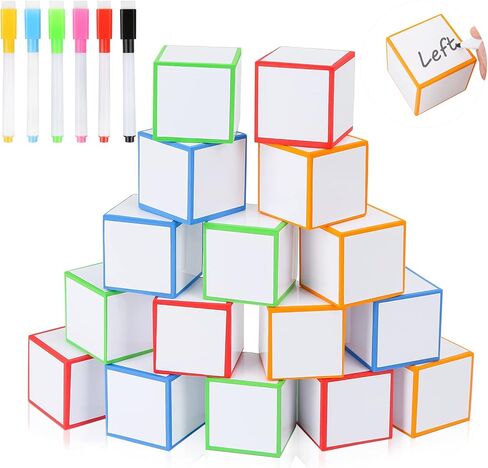 مجموعة من 16 قطعة من مكعبات المسح الجاف و6 قطع من أقلام التحديد الملونة، ومكعبات النرد الإسفنجية، يمكن مسحها والكتابة على مكعبات المسح الجاف، أداة مساعدة تعليمية، لعبة تعلم اللعب in Kuwait