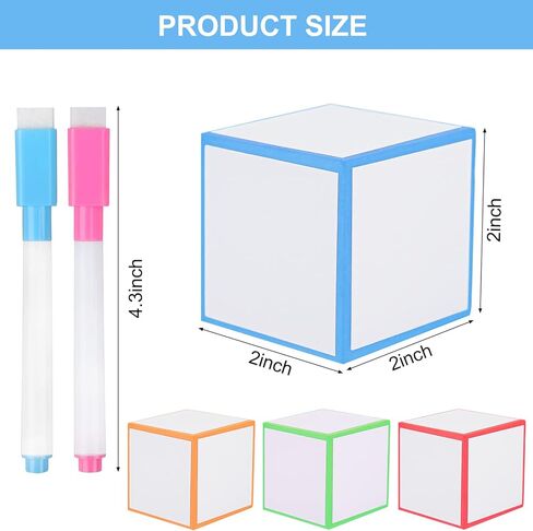 مجموعة من 16 قطعة من مكعبات المسح الجاف و6 قطع من أقلام التحديد الملونة، ومكعبات النرد الإسفنجية، يمكن مسحها والكتابة على مكعبات المسح الجاف، أداة مساعدة تعليمية، لعبة تعلم اللعب in Kuwait