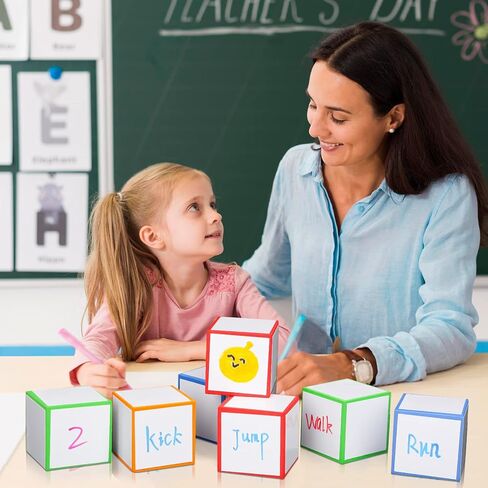 مجموعة من 16 قطعة من مكعبات المسح الجاف و6 قطع من أقلام التحديد الملونة، ومكعبات النرد الإسفنجية، يمكن مسحها والكتابة على مكعبات المسح الجاف، أداة مساعدة تعليمية، لعبة تعلم اللعب in Kuwait