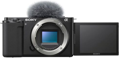 Sony Alpha ZV-E10 APS-C Interchangeable Lens Mirrorless Vlog Camera (Body Only, Black) Bundle with Shotgun Microphone, Extendable Tripod with Built-in Phone Mount and Memory Card (4 Items) in Kuwait