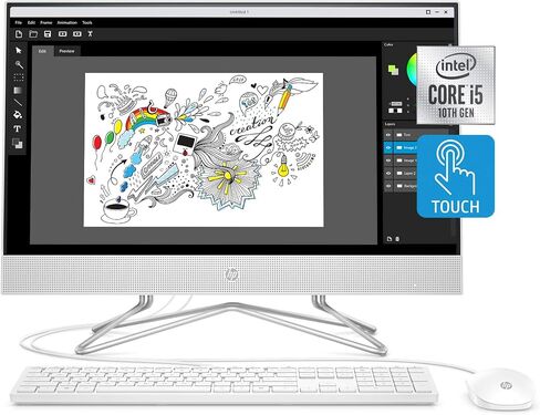 HP 24-inch All-in-One Touchscreen Desktop Computer, Intel Core i5-1035G1 processor, 12 GB RAM, 512 GB SSD, Windows 10 Home (24-df0170, White) in Saudi Arabia