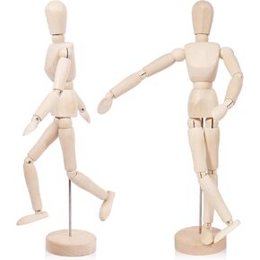 2Pcs 8'' Wood Poseable Mannequin, Artists Wooden Manikin Jointed Mannequin Art Figure Drawing Model Articulated Wood Human Model with Base Flexible Body Home Decoration Drawing Human Figure (8)
