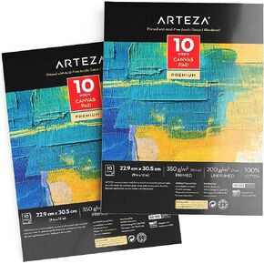 ARTEZA Canvas Pad, 9 x 12 Inches, Pack of 1, 10 Sheets, Glue-Bound Canvas Paper for Oil and Acrylic Painting and Mixed Media Techniques