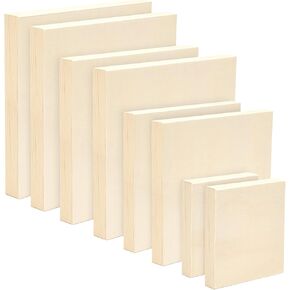 Pllieay 9 Pack 3 Sizes Wood Canvas Board, Unfinished Wood Cradled Painting Panel Boards for Pouring Art, Crafts, Painting and Encaustic Art, 4’’, 6’’, 8’’