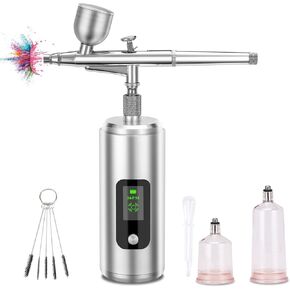 مجموعة فرشاة هوائية من ام جي جي اس يو جي مع ضاغط 36 باوند لكل انش مربع قابلة لاعادة الشحن محمولة باليد لاسلكية مع شاشة LCD لفن الاظافر والطلاء وتزيين الكيك والكوكيز والمكياج والحلاق (فضي) in Kuwait