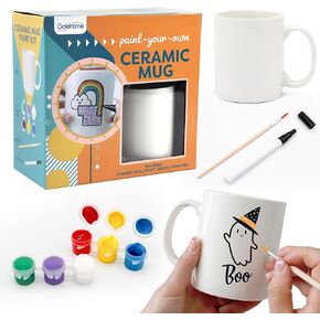 جولدنتيم مجموعة مج بينت ماي اون من السيراميك للبالغين والاطفال والنشاط الفني الحرفي، اكواب قهوة بيضاء فارغة سادة مع صندوق هدايا، قم بطلاء مجموعة الاكواب الخاصة بك in Kuwait