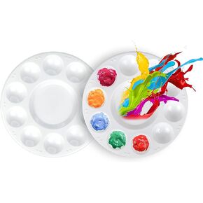 FANDAMEI 20 PCS Round Plastic Paint Tray Palettes, Kids & Adults Paint Palette Tray with 10 Wells, White
