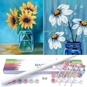 BAISITE Paint by Numbers Kit for Adults Beginners,12" Wx16 L 2 Pack Canvas for Painting Kits for Adults in Colorful Box-Poppies 6566 in Saudi Arabia