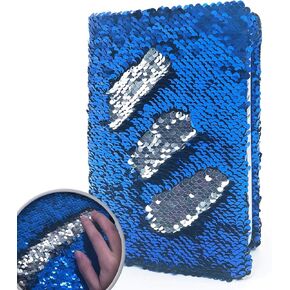 GINMLYDA Sequin Girls Journal for Kids, 8.5x5.5 Inches 160 Lined Pages Diary for Girls and Boys Reversible Flip Sequence Notebook for Teenage Pre School Writing Drawing Travel Gifts (Blue-Sliver)