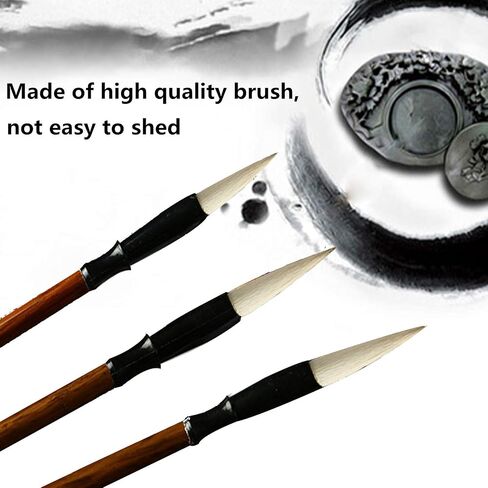 Chinese Calligraphy Brush, Writing Drawing Watercolor Ink Brushes Hubi Painting Kanji Sumi Wolf Bamboo Brushes Set for Professional Beginner (Green) in Kuwait