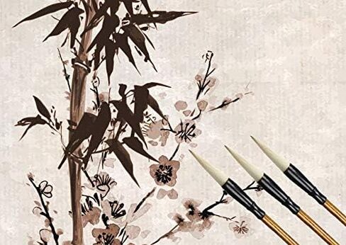 Chinese Calligraphy Brush, Writing Drawing Watercolor Ink Brushes Hubi Painting Kanji Sumi Wolf Bamboo Brushes Set for Professional Beginner (Green) in Kuwait