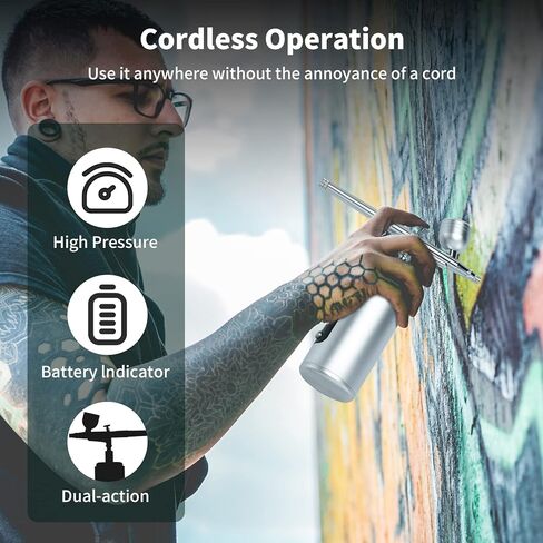 مجموعة فرشاة هوائية من ام جي جي اس يو جي مع ضاغط 36 باوند لكل انش مربع قابلة لاعادة الشحن محمولة باليد لاسلكية مع شاشة LCD لفن الاظافر والطلاء وتزيين الكيك والكوكيز والمكياج والحلاق (فضي) in Kuwait