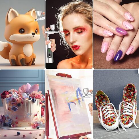 مجموعة فرشاة هوائية من ام جي جي اس يو جي مع ضاغط 36 باوند لكل انش مربع قابلة لاعادة الشحن محمولة باليد لاسلكية مع شاشة LCD لفن الاظافر والطلاء وتزيين الكيك والكوكيز والمكياج والحلاق (فضي) in Kuwait