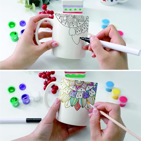 جولدنتيم مجموعة مج بينت ماي اون من السيراميك للبالغين والاطفال والنشاط الفني الحرفي، اكواب قهوة بيضاء فارغة سادة مع صندوق هدايا، قم بطلاء مجموعة الاكواب الخاصة بك in Kuwait