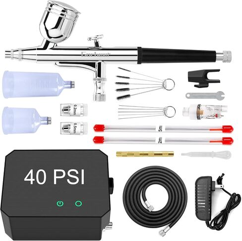 Gocheer Upgraded 40PSI Airbrush Kit, Dual-Action Multi-Function Airbrush Set with Compressor for Painting Portable Air Brush Set for Cake Decoration Makeup Art Craft Nail Design Model Tattoo in Saudi Arabia