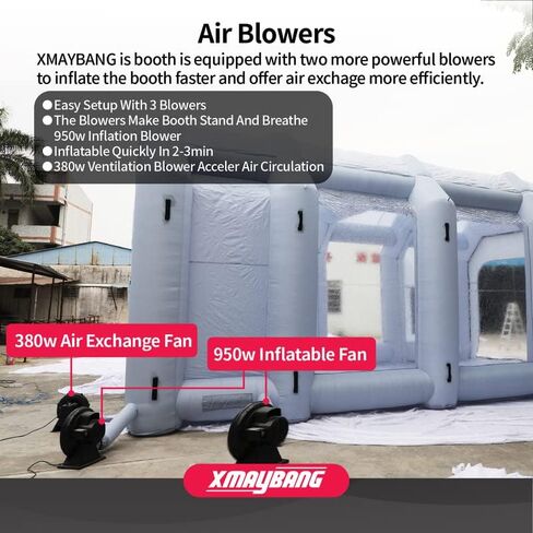 Xmaybang Inflatable Paint Booth 30x20x13ft with 3 Blowers Inflatable Spray Booth，Professional Car Workstation Portable Auto Paint Booth for Cars, Car Parts Painting in Kuwait