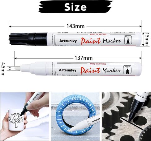 Artsunlvy White Paint Pens marking pens Permanent Markers - 2 Pack Oil Based Waterproof Markers for Tire, Rubber,Wood, Rocks, Metal, Canvas,Plastic, Dark Surface,Craft office Supplies,Medium Point in Kuwait