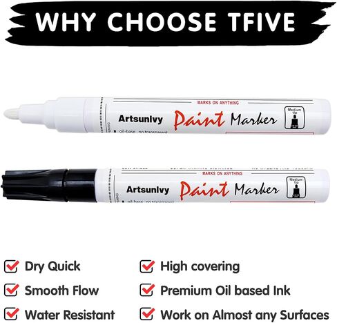 Artsunlvy White Paint Pens marking pens Permanent Markers - 2 Pack Oil Based Waterproof Markers for Tire, Rubber,Wood, Rocks, Metal, Canvas,Plastic, Dark Surface,Craft office Supplies,Medium Point in Kuwait