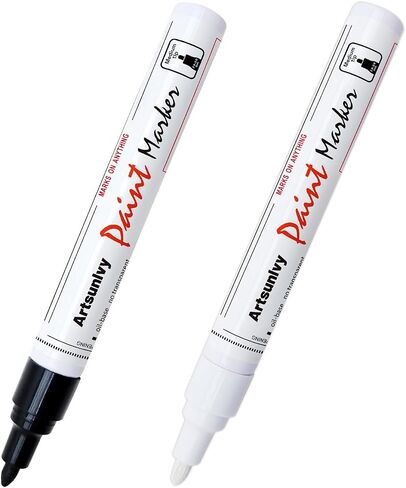 Artsunlvy White Paint Pens marking pens Permanent Markers - 2 Pack Oil Based Waterproof Markers for Tire, Rubber,Wood, Rocks, Metal, Canvas,Plastic, Dark Surface,Craft office Supplies,Medium Point in Kuwait