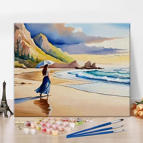 Car Paint by Numbers Kit for Adults, Retro Classic Car Oil Painting Art Paint by Numbers Sea Sunset Landscape Poster Paint by Numbers for Wall Decor Acrylic Painting Kit, 16x20 Inch (Frameless) in Saudi Arabia