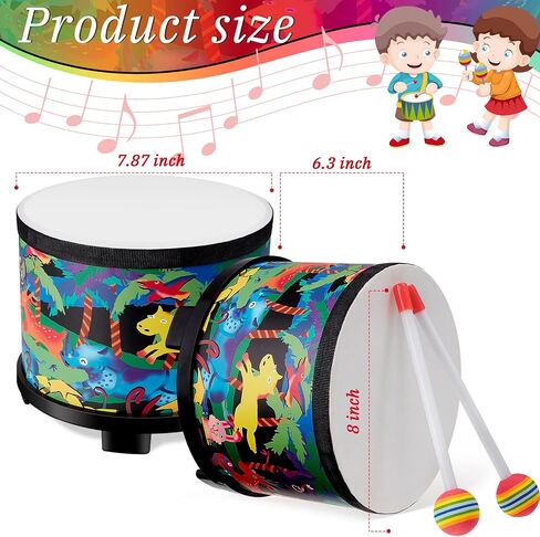 Floor Tom Drum 8 Inch Music Drum with 2 Drum Sticks, Musical Kids Drum Set Wooden Kids' Drum and Percussion Instruments for Children Boy Girl Baby Toddler Birthday in Saudi Arabia